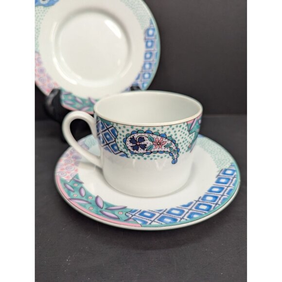 Studio Nova Medley Y0284 Flat Coffee Cup 8 Oz and Saucer Set with Extra Saucer - Picture 4 of 8